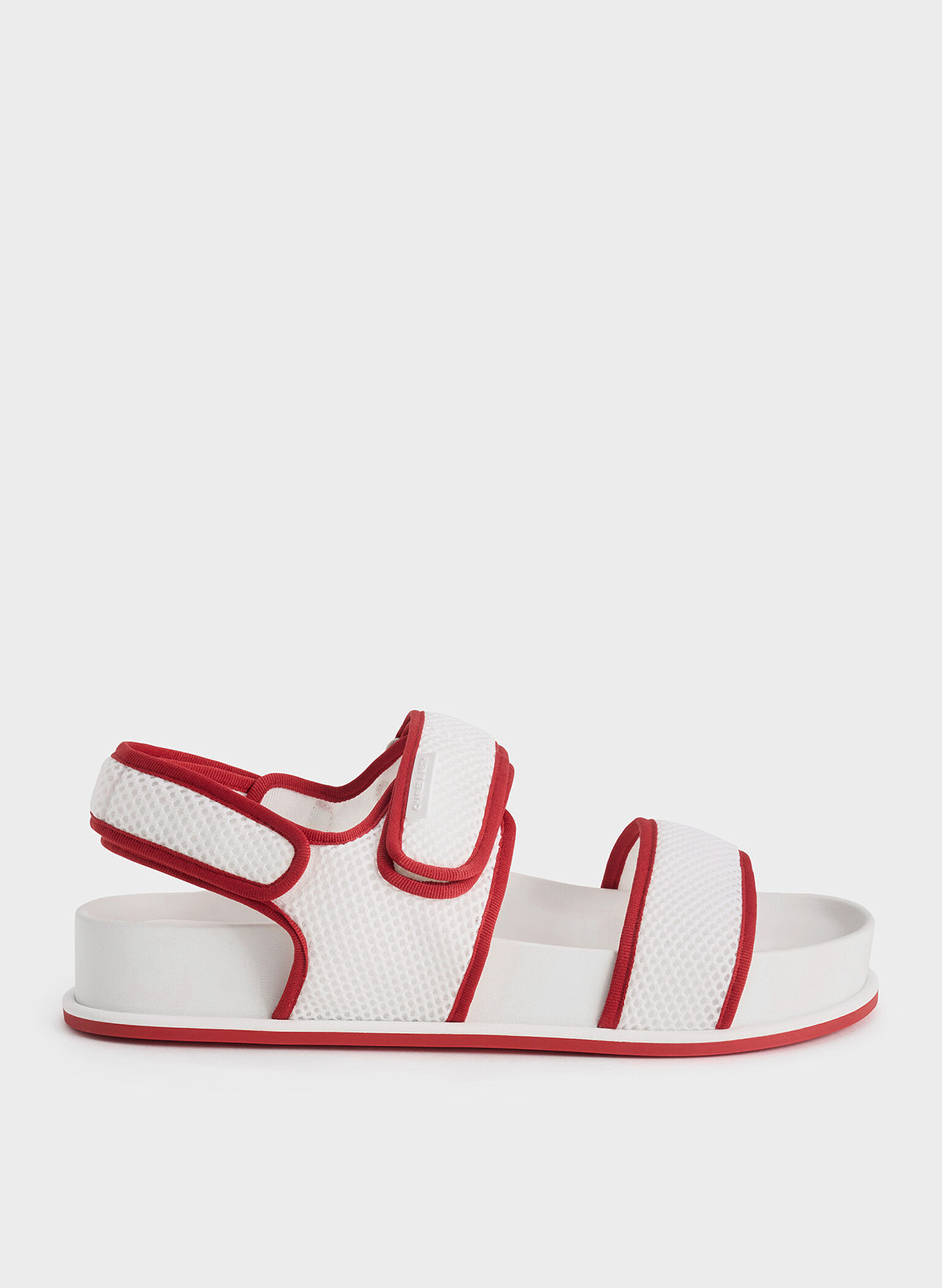 Mesh Contrast-Trim Double-Strap Slingback Sandals, Red, hi-res