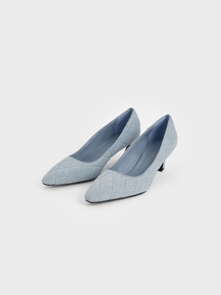 Denim Quilted Pumps, Light Blue, hi-res