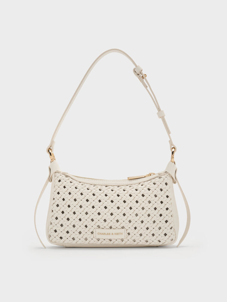 미니 칼라 우븐 숄더백, 크림, hi-res