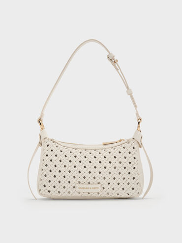 미니 칼라 우븐 숄더백, 크림, hi-res