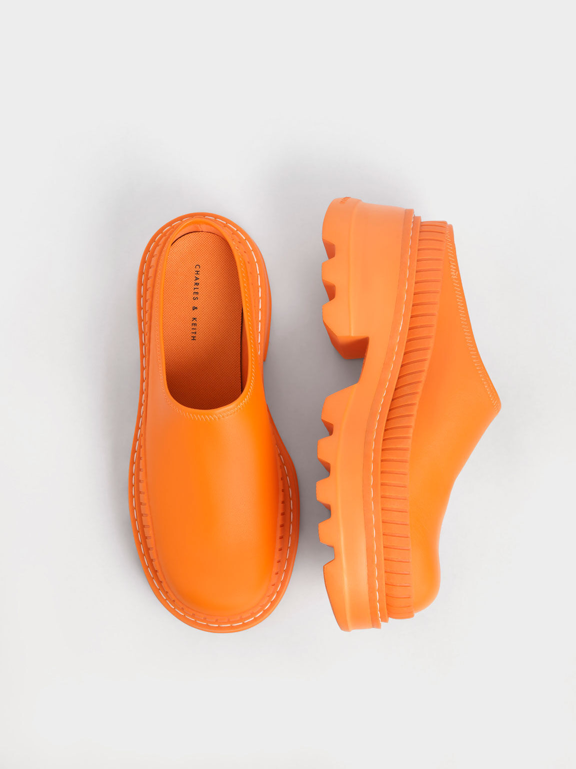 Chunky Round Toe Mules, Orange, hi-res