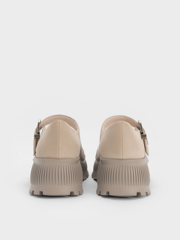 Merceditas de antelina con plataforma y suela estriada Darra, Beige, hi-res