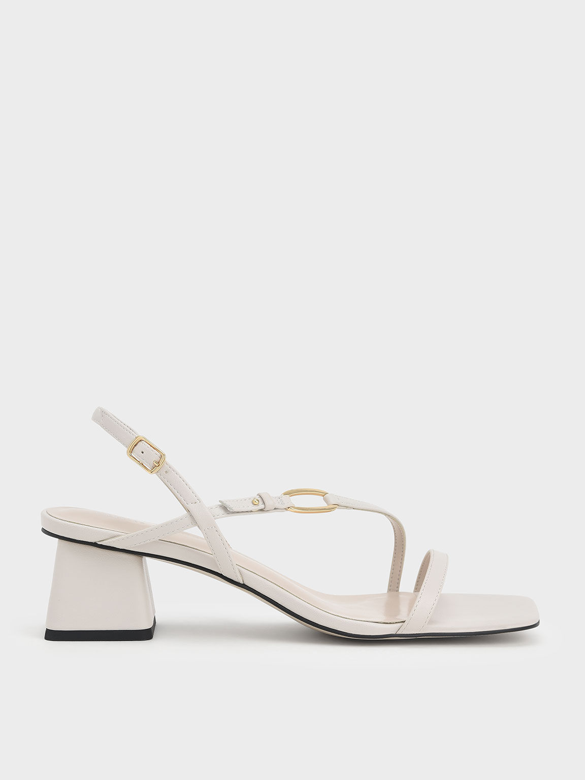 Metallic Accent Strappy Block Heel Sandals, White, hi-res