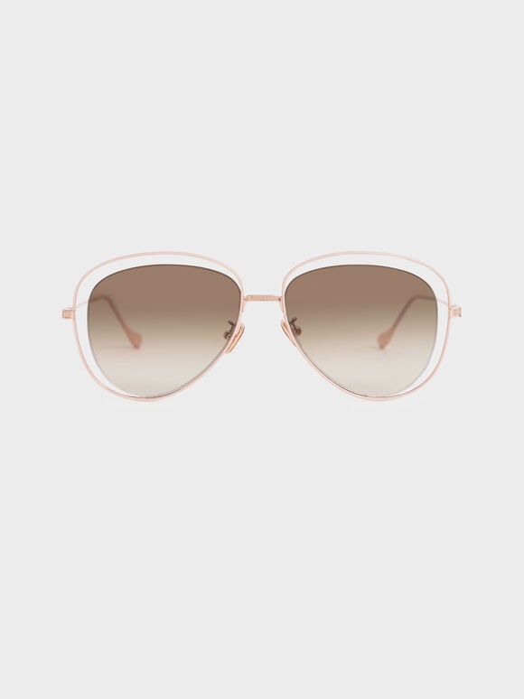 Cut-Out Aviator Sunglasses, Rose Gold, hi-res