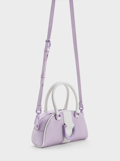 Gabine Two-Tone Leather Bowling Bag, Lilac, hi-res