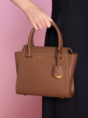 Harper Geometric Top Handle Bag, Chocolate, hi-res