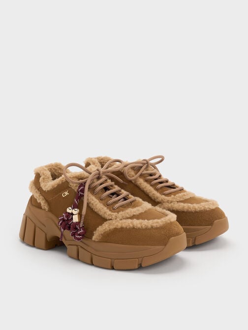 Yunna Suede & Faux Shearling Chunky Sneakers, Brown, hi-res
