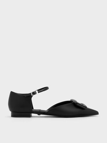 Rosalie Leather D Orsay Flats, Black, hi-res