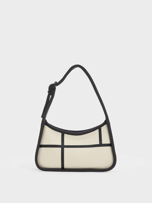 Avenue Contrast-Trim Trapeze Shoulder Bag, Cream, hi-res
