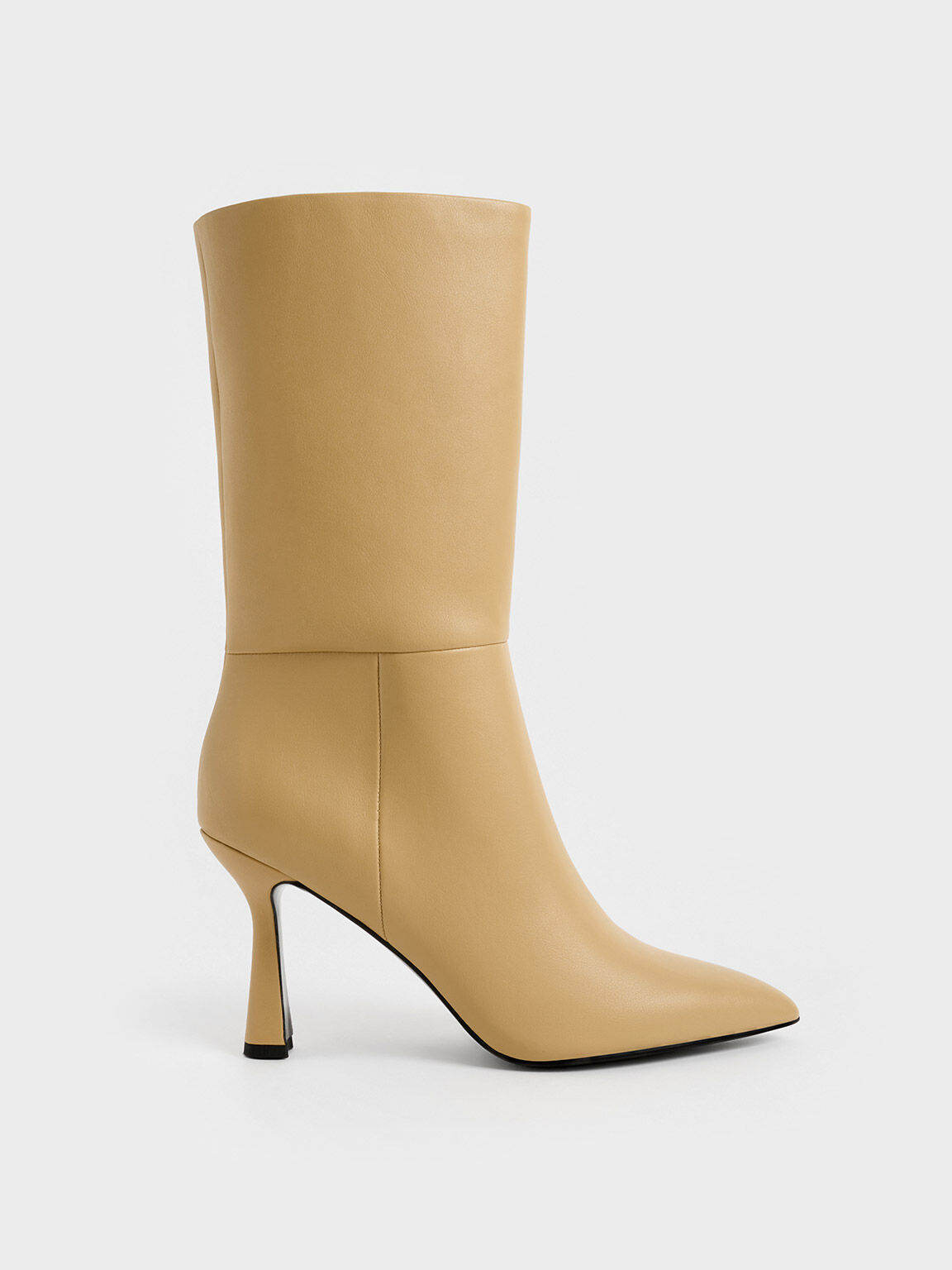 Sculptural Kitten Heel Calf Boots, Sand, hi-res