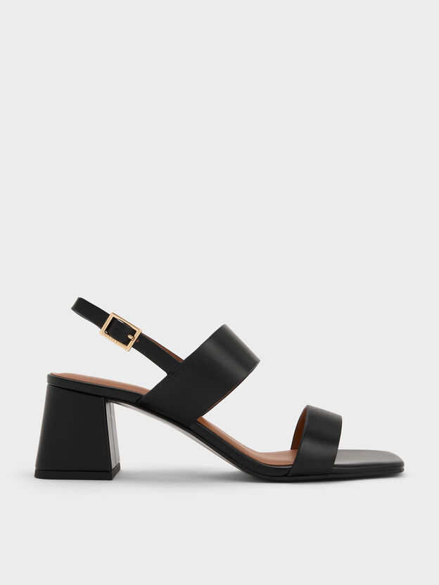 Double-Strap Slingback Heeled Sandals, Black, hi-res