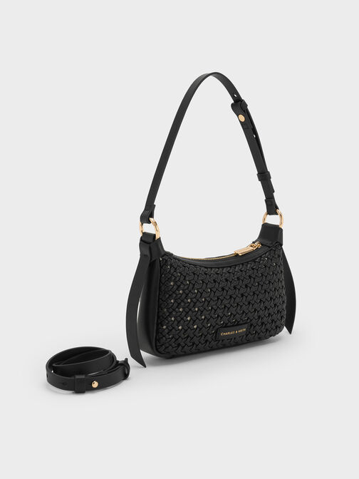 Mini Calla Woven Shoulder Bag, Black, hi-res