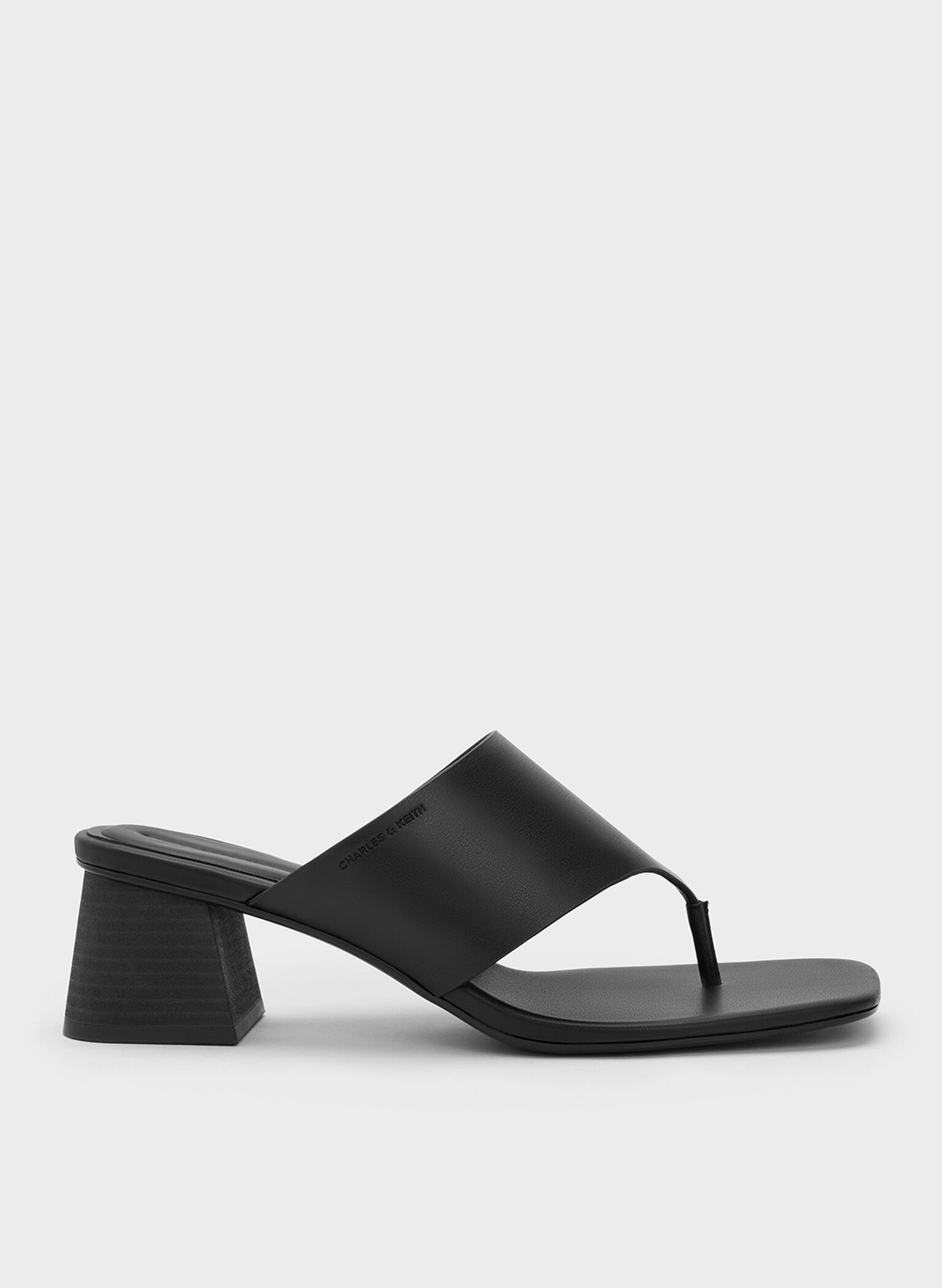 Square-Toe Heeled Thong Sandals, Black, hi-res