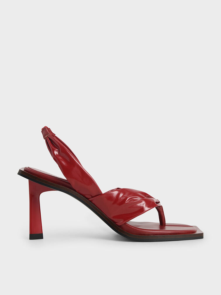 Limited Edition: Patent Slingback Thong Sandals, Red, hi-res