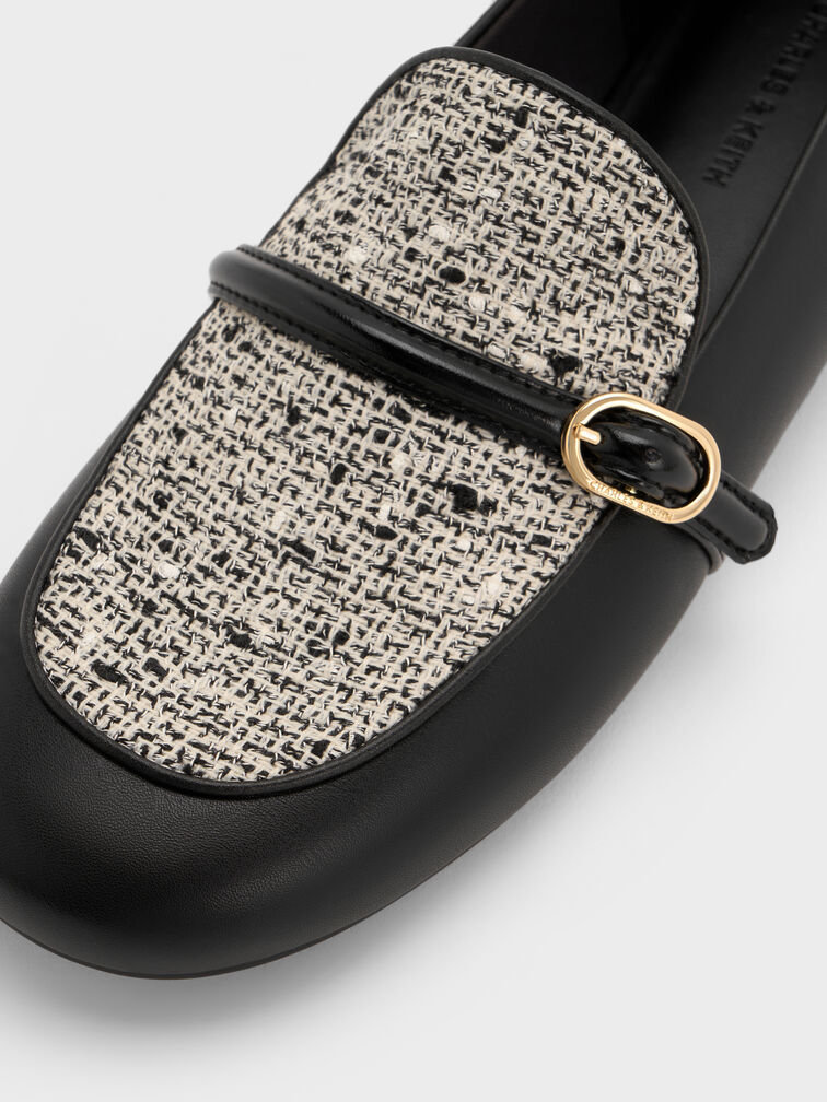 Tweed Two-Tone Buckle-Strap Loafers, Multi, hi-res