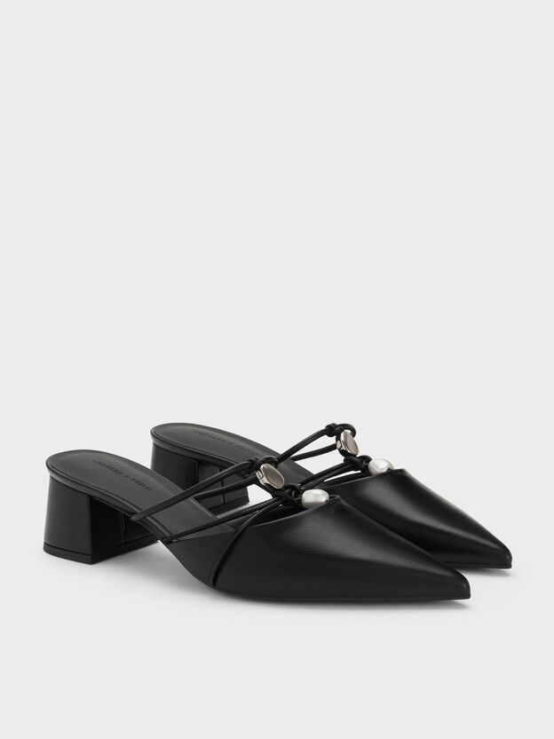 Georgie Bead Pointed Mules, Black, hi-res