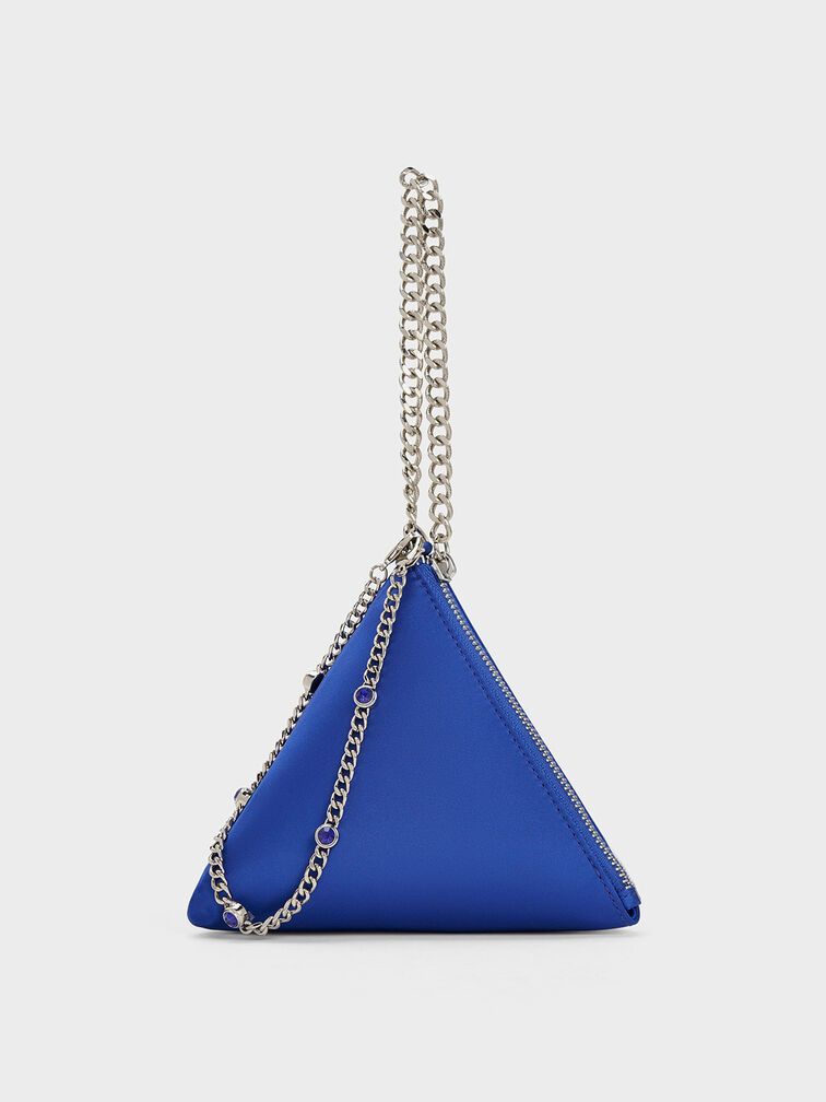 Hera Satin Pyramid Clutch, Blue, hi-res