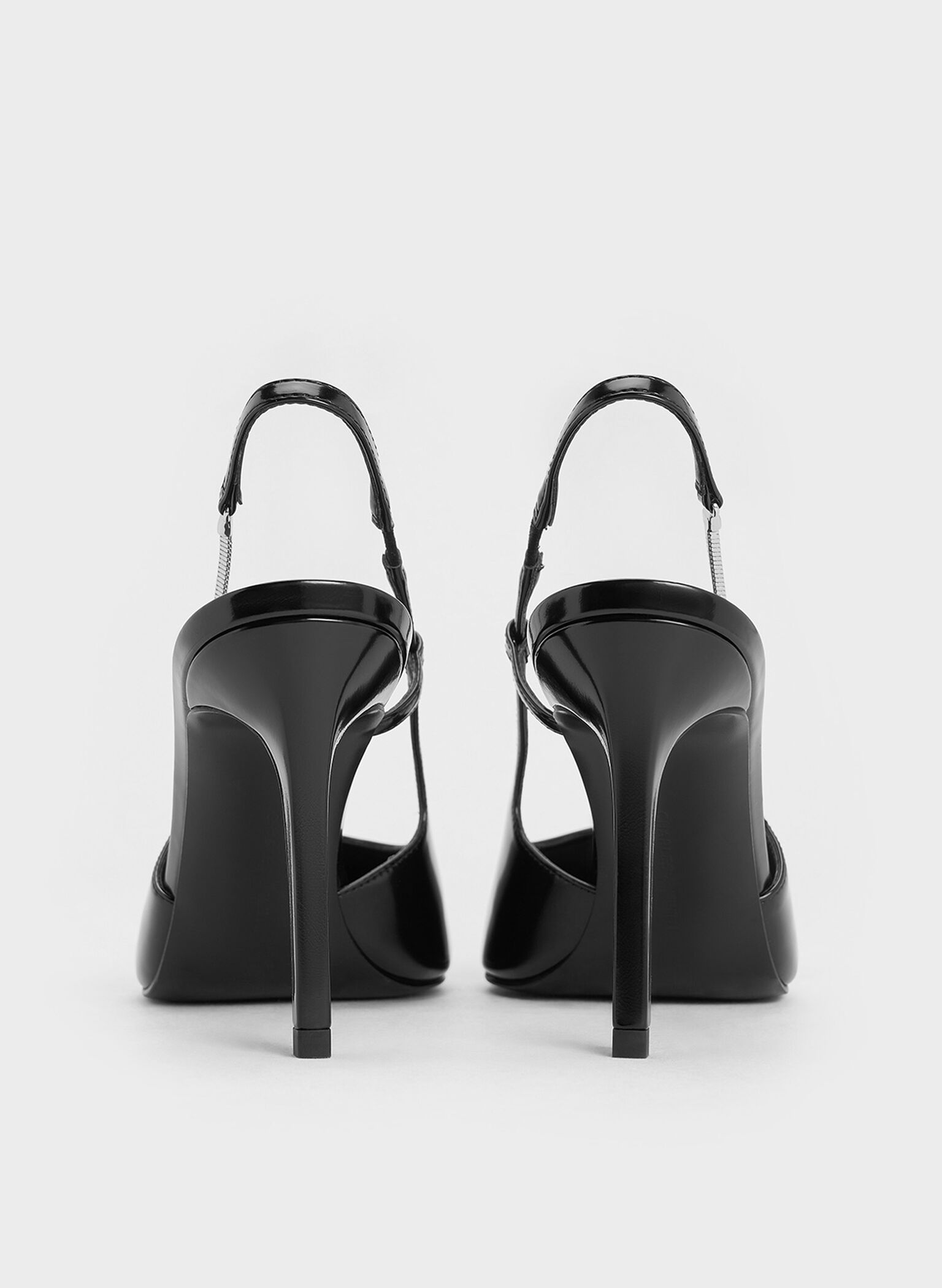 Chain-Strap Pointed-Toe Slingback Pumps, Black Box, hi-res