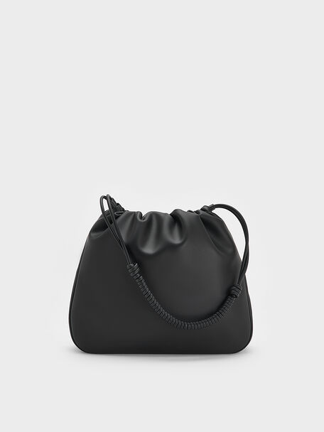 Lorelai Ruched Knotted-Strap Hobo Bag, Noir, hi-res