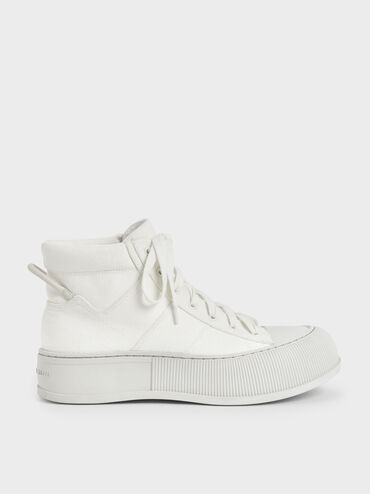 Canvas High-Top Sneakers, White, hi-res