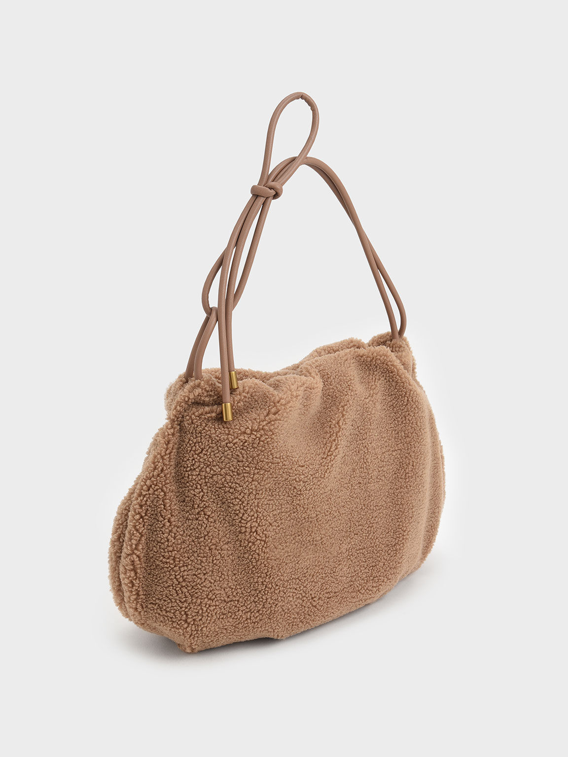 Knotted Handle Textured Hobo Bag, Camel, hi-res