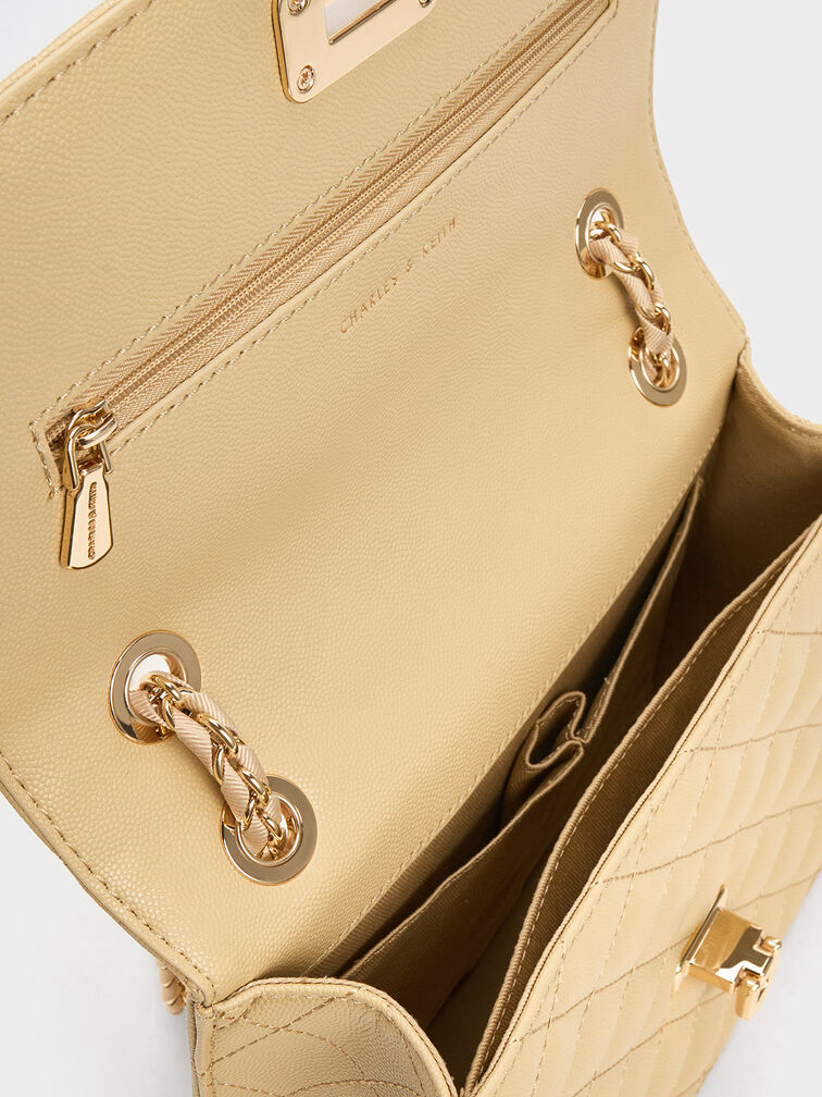 Cressida Quilted Chain Strap Bag, Beige, hi-res