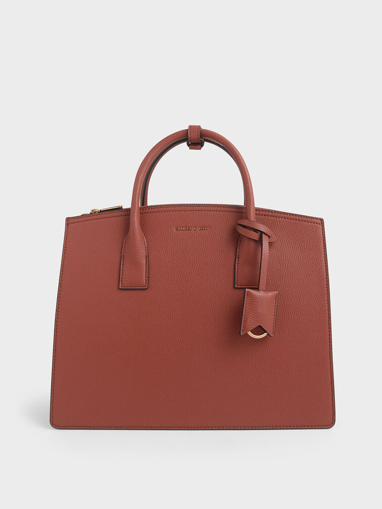 Large Structured Tote Bag, Cognac, hi-res