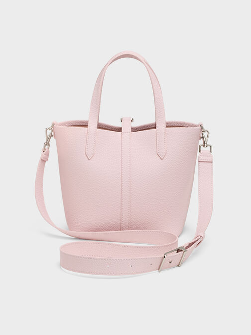 Beryl Recycled Leather Double-Handle Belted Bucket Bag, Cotton Candy Pink, hi-res