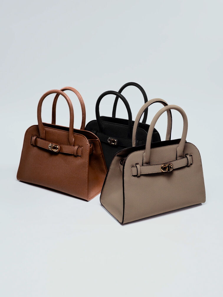Bolso tote Aubrielle con cintur&oacute;n, Marr&oacute;n chocolate, hi-res