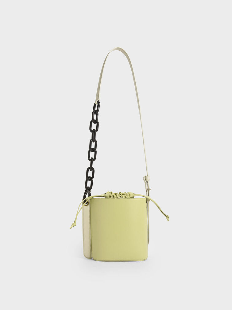 Alden Chain-Link Drawstring Bucket Bag, Lime, hi-res