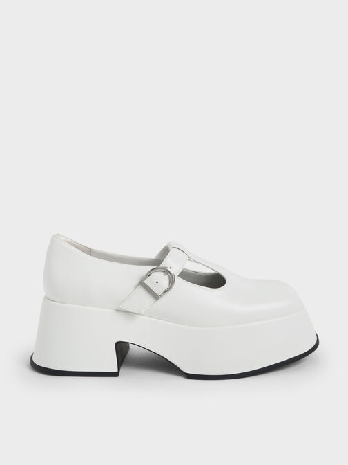 T字厚底瑪莉珍鞋, 白色, hi-res