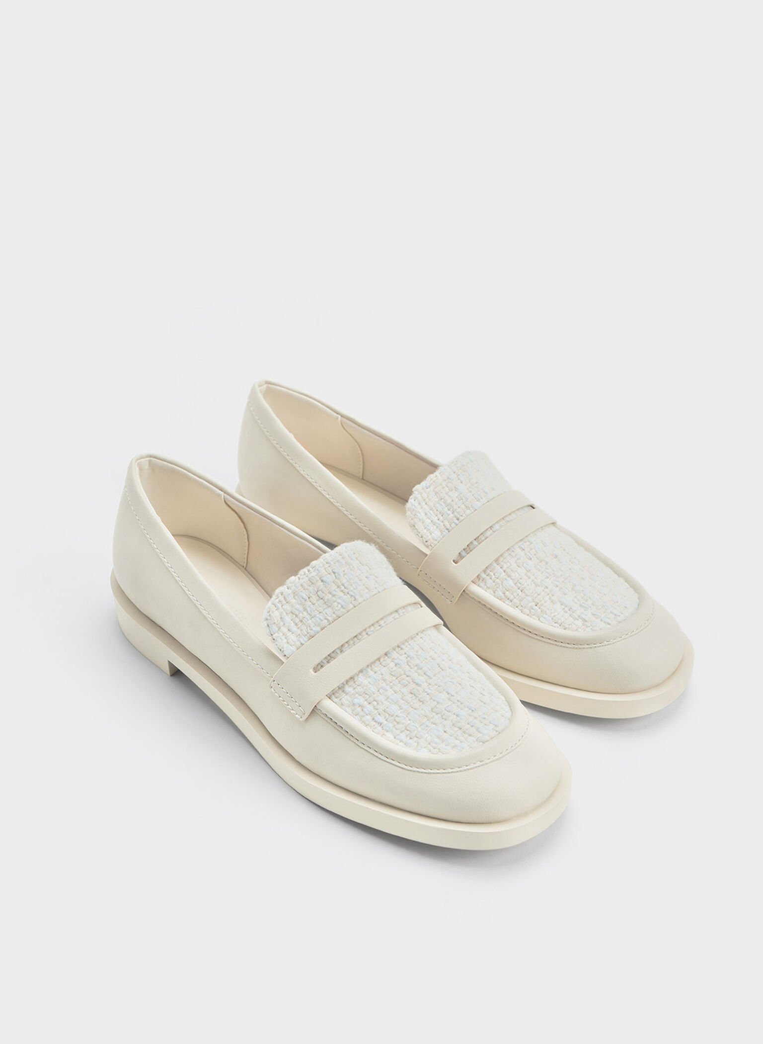 Chalk Gretel Tweed Penny Loafers - CHARLES & KEITH MY