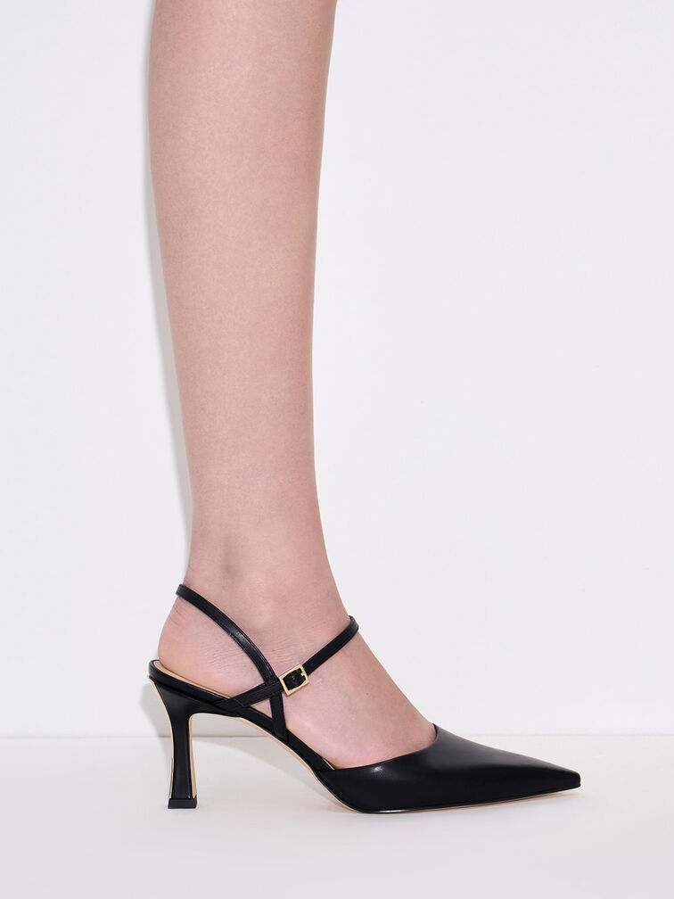 Pointed-Toe Flared Heel Pumps, Black, hi-res