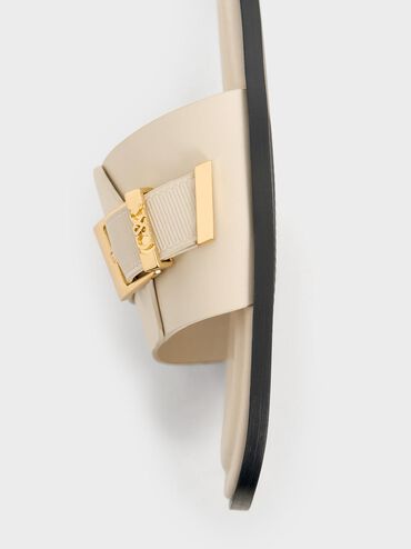 Leather Buckled Square-Toe Slide Sandals, Chalk, hi-res