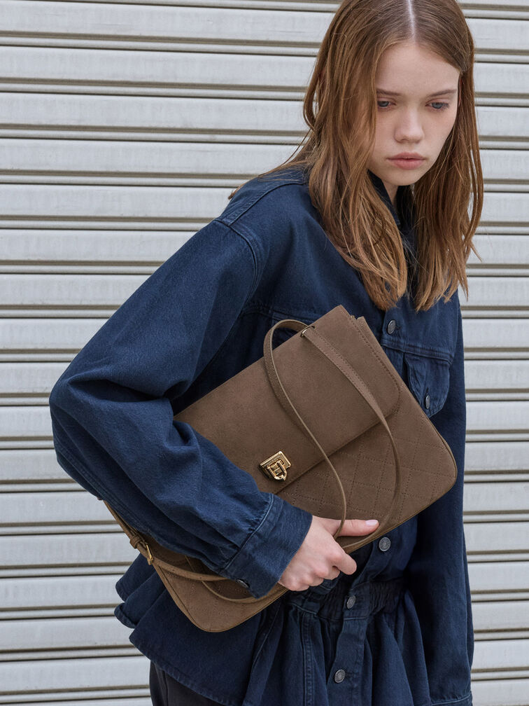 Connie Quilted Shoulder Bag, Stone Grey, hi-res