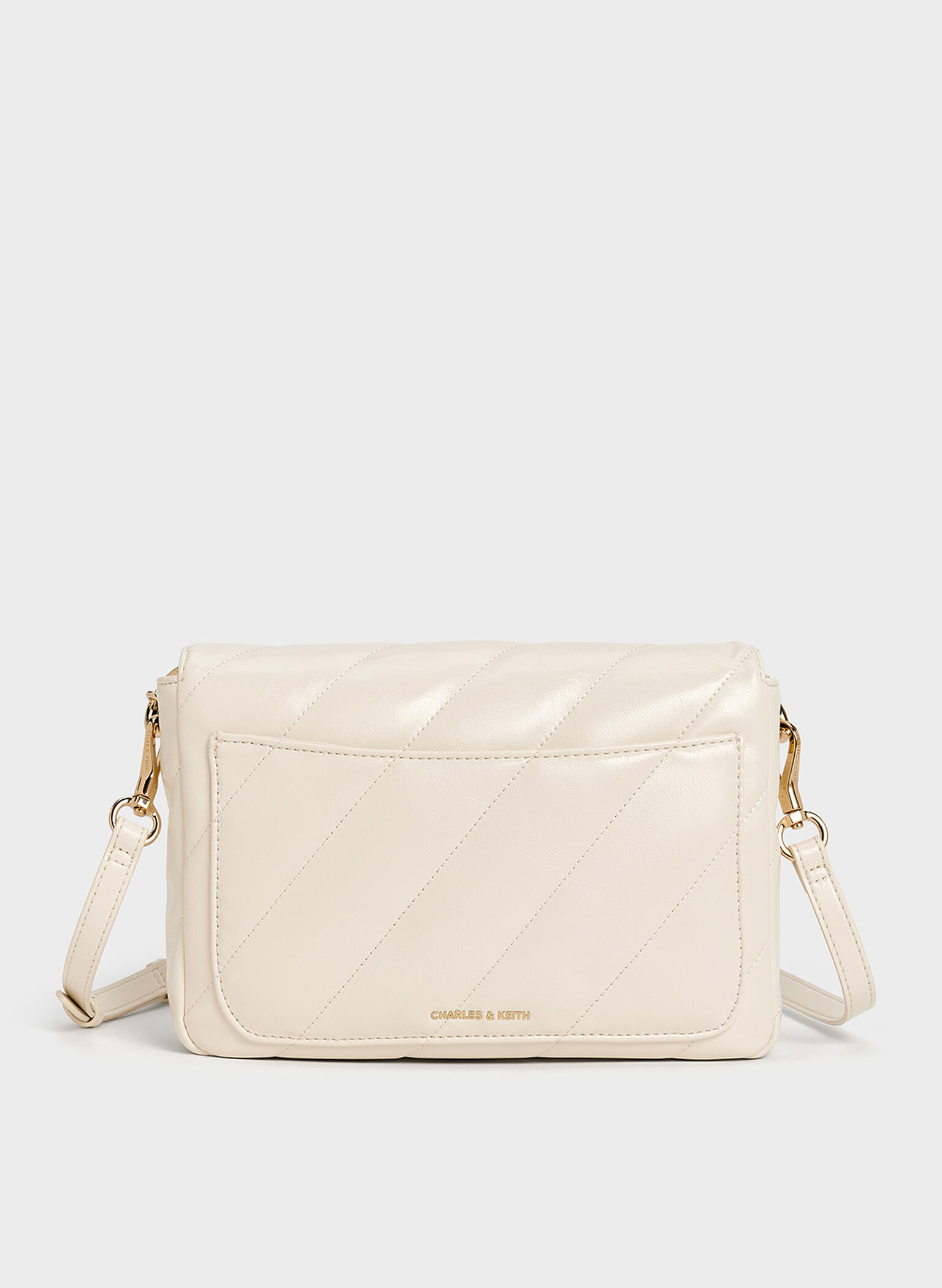 Fawn Panelled Front Flap Chain-Handle Bag, Crema, hi-res
