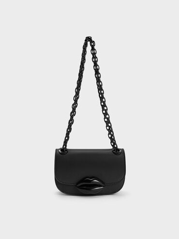 Mini Kiss Lip Motif Bag, Black, hi-res