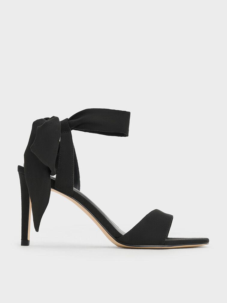 Textured Tie-Around Heeled Sandals, Black Textured, hi-res