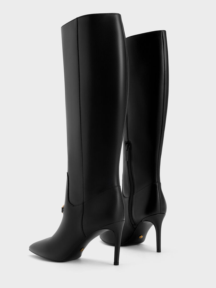 Gabine Leather Heeled Knee-High Boots, Black, hi-res