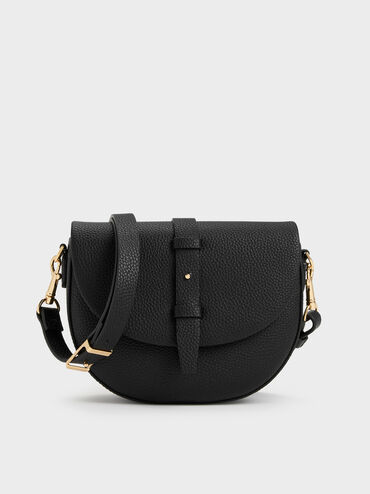 Beryl Belted Saddle Bag, Black, hi-res