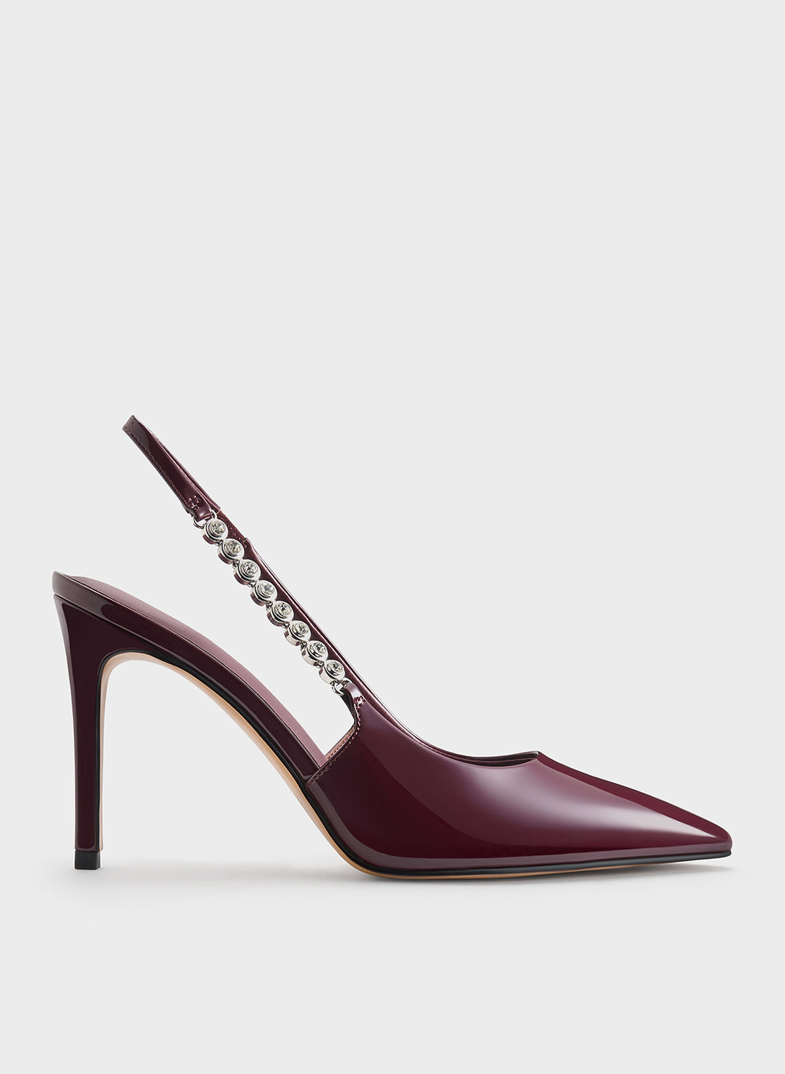 Flores Patent Gem-Strap Slingback Pumps, Burgundy, hi-res