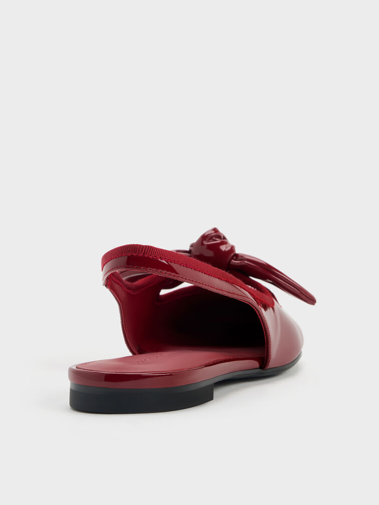 Patent Knotted-Bow Slingback Flats, Red, hi-res