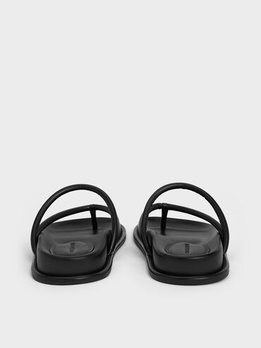 V-Strap Tubular Thong Sandals, Black, hi-res