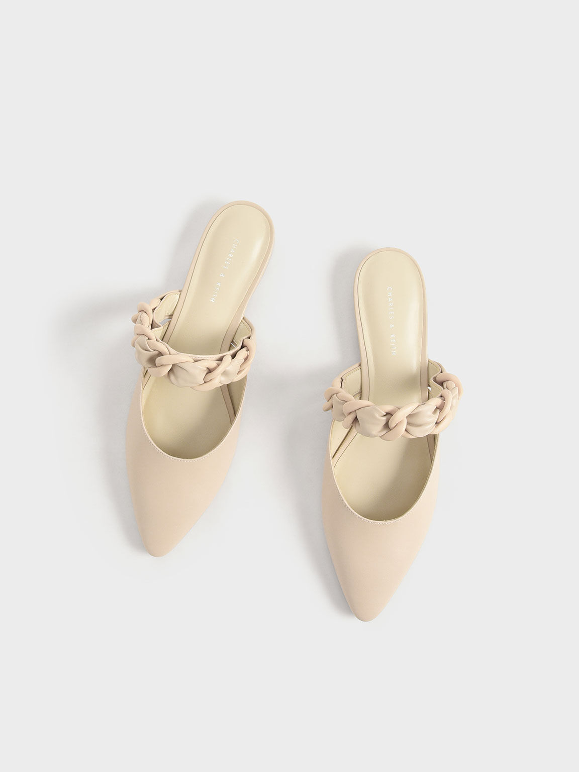 Braided Chain-Link Flat Mules, Chalk, hi-res