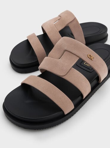 Petina Suede Flatform Sandals, Taupe, hi-res