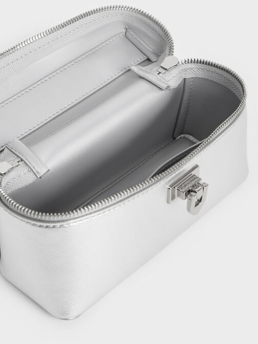 Arwen Metallic Top Handle Vanity Bag, Silver, hi-res