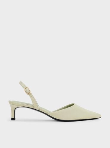 Faux Suede Pointed-Toe Slingback Kitten Heels, Sage Green, hi-res