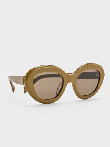 Recycled Acetate Cateye Sunglasses, Khaki, hi-res