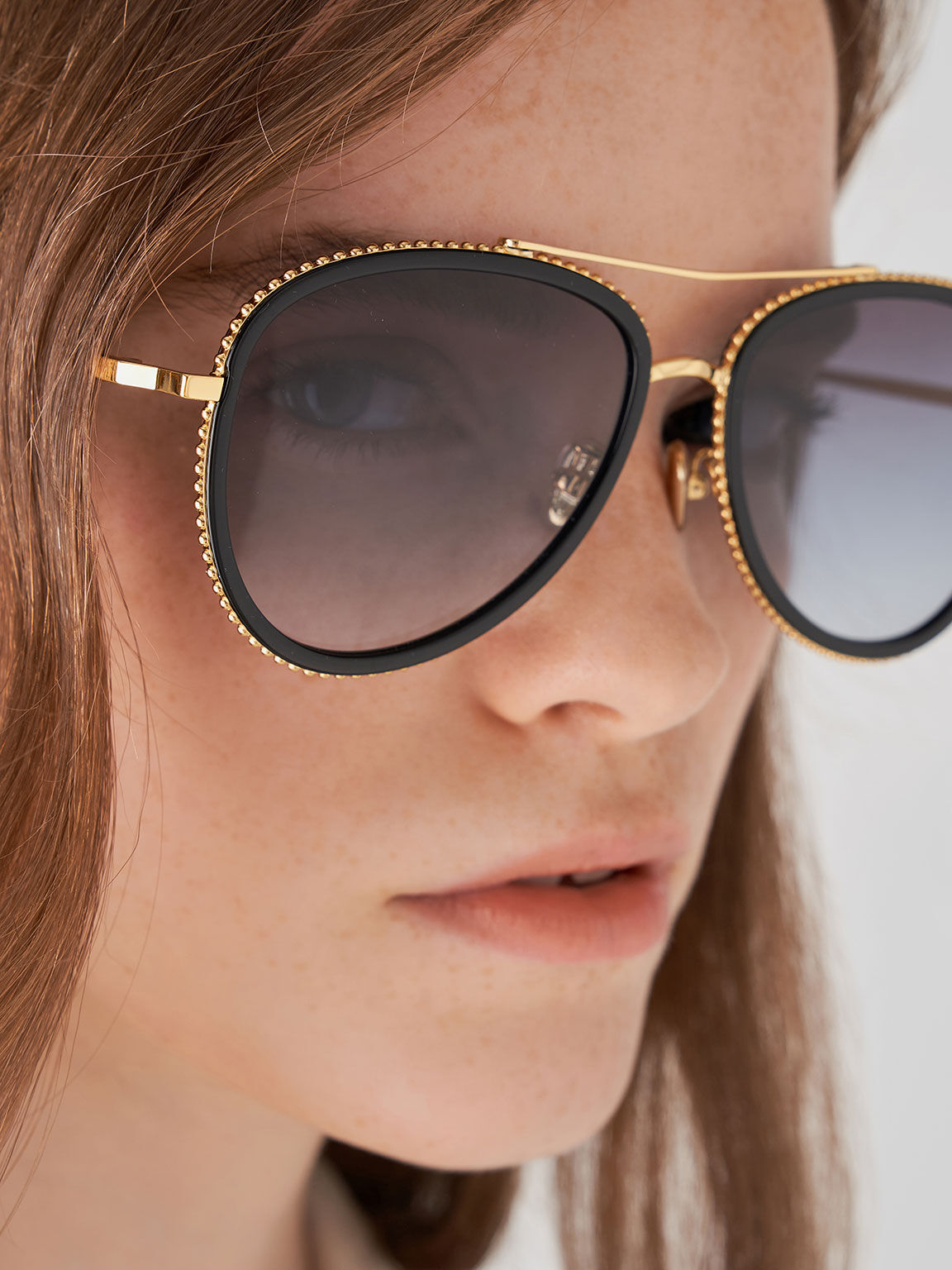 Recycled Acetate Gradient Tint Aviator Sunglasses, Black, hi-res