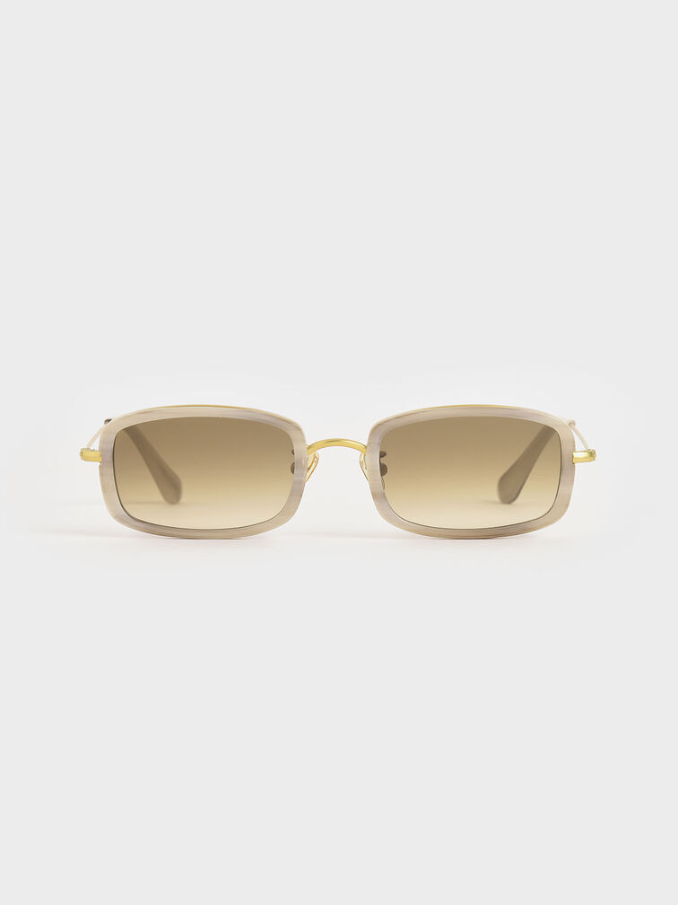 Rectangle Frame Acetate Sunglasses, Cream, hi-res